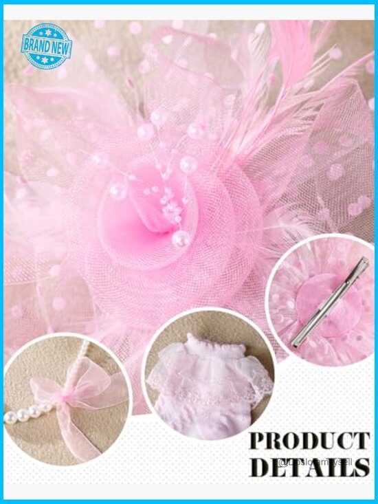 5 Pc Derby Fascinator Hat Set with Pearl Necklace Bracelet Gloves Socks main image 4